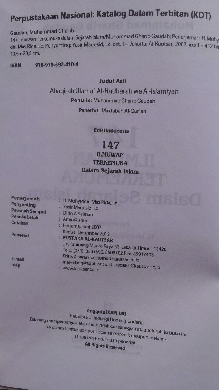 Buku 147 Ilmuwan Terkemuka Dalam Sejarah Islam 70.000 20% 56.000 Pustaka Al-Kautsar Muhammad Gharib Gaudah isi 4