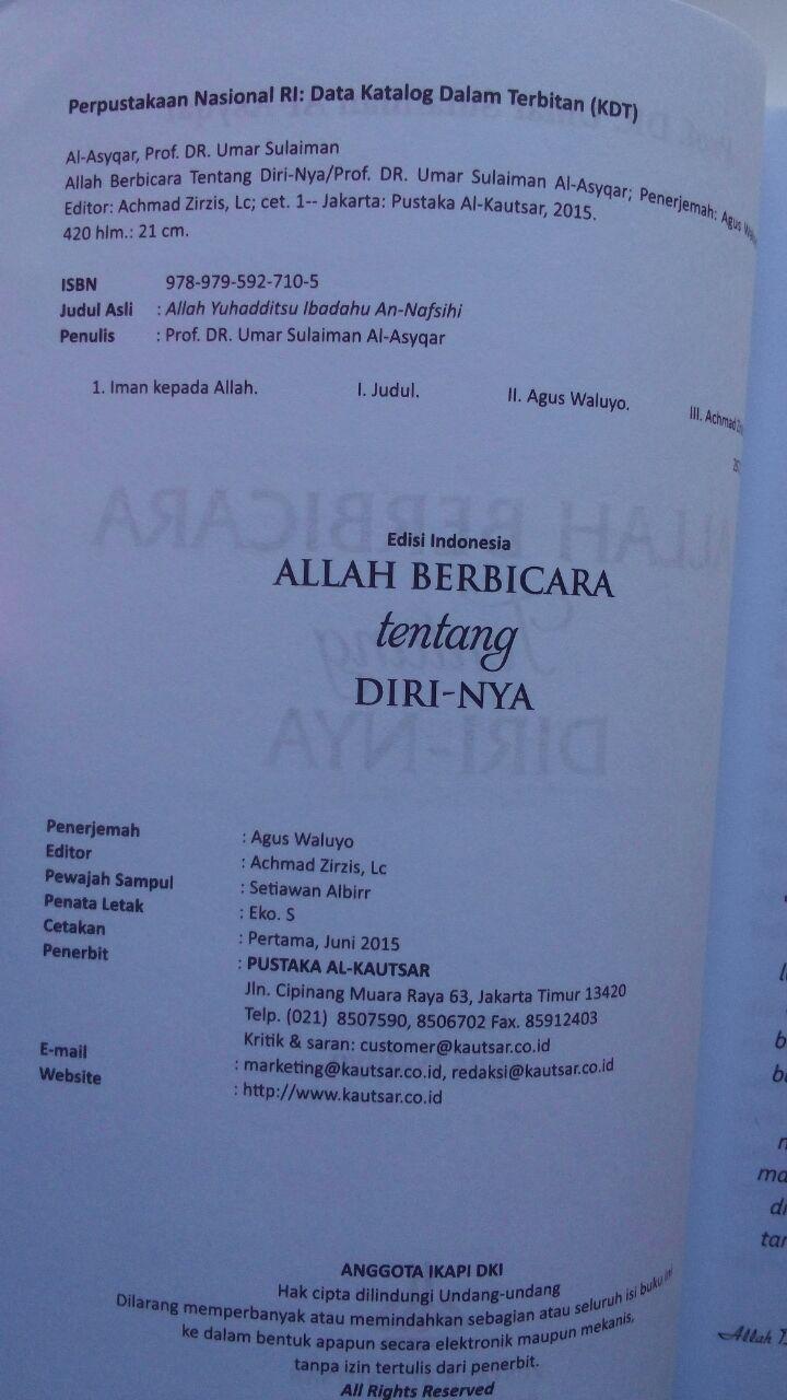 Buku Allah Berbicara Tentang Diri-Nya 75.000 20% 60.000 Pustaka Al-Kautsar Prof. DR. Umar Sulaiman Al-Asyqar isi