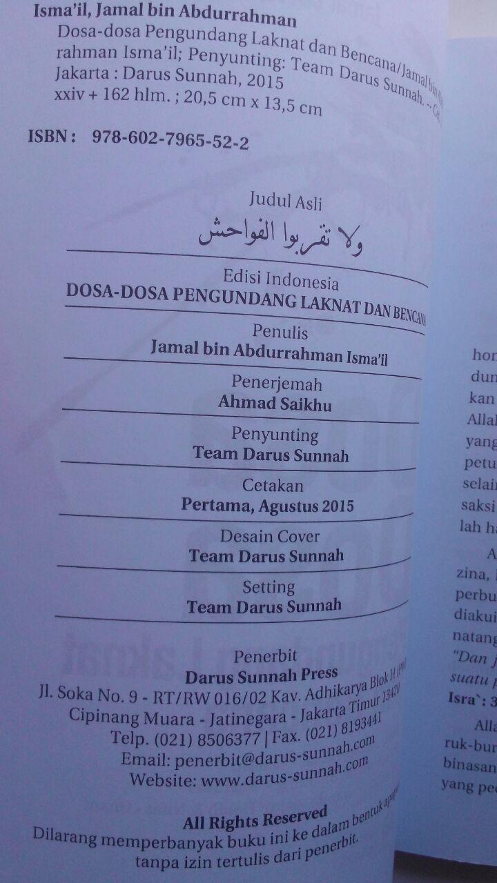 Buku Dosa-Dosa Pengundang Laknat Dan Bencana 25.000 15% 21.250 Darus Sunnah Jamal Bin Abdurrahman Ismail isi