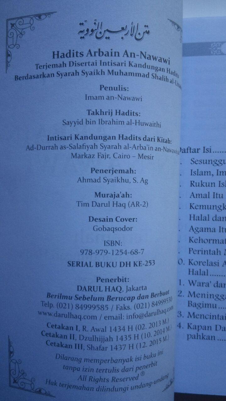 Buku Hadits Arba'in An-Nawawi Terjemah Intisari Kandungan Hadits 17.000 15% 14.450 Darul Haq Imam An-Nawawi isi