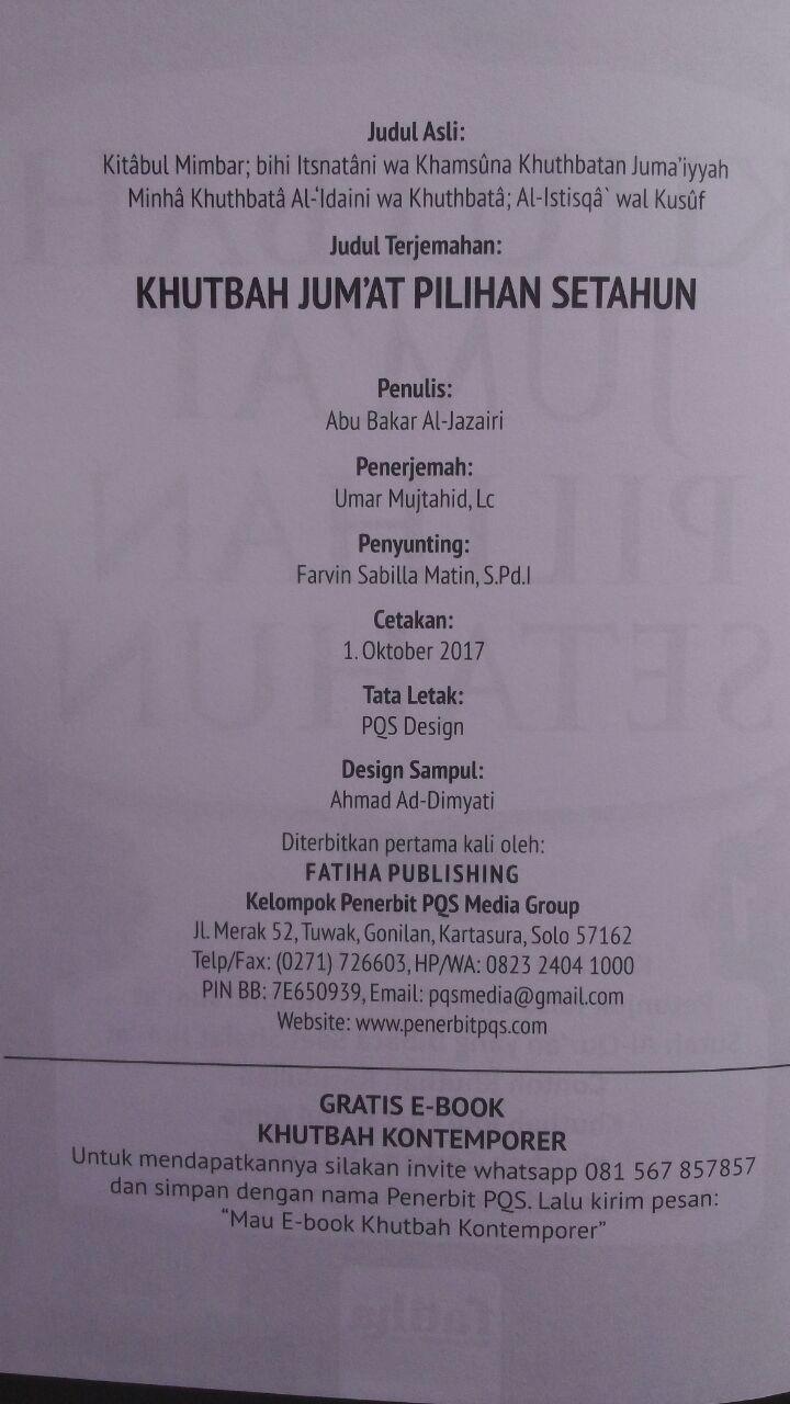 Buku Khutbah Jum'at Pilihan Setahun Lengkap 7 In 1 129.000 20% 103.200 Fatiha Abu Bakar Jabir Al-Jazairi isi