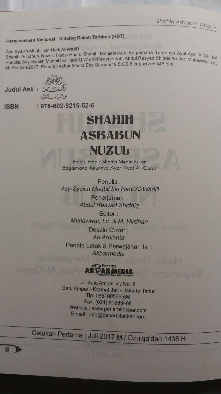 Buku Shahih Asbabun Nuzul Hadits Shahih Turunnya Ayat Al-Qur'an 115.000 20% 92.000 Akbar Media Syaikh Muqbil bin Hadi Al-Wadi'i isi 3