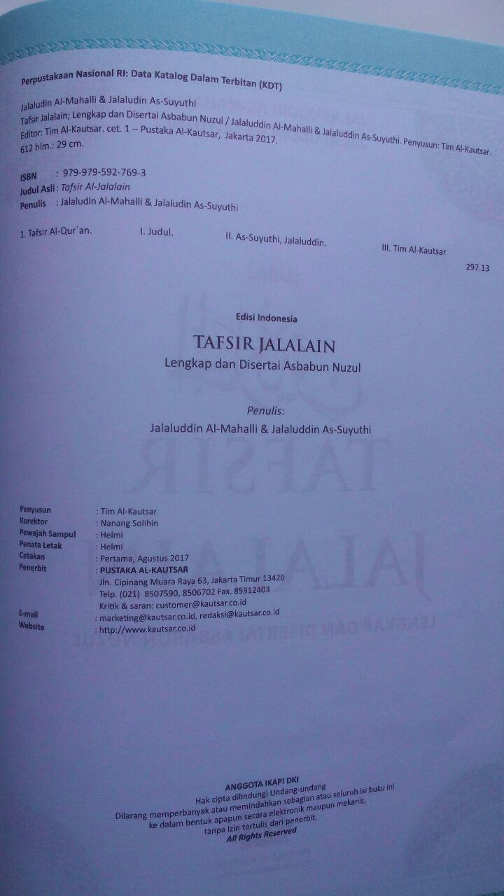 Buku Tafsir Jalalain Lengkap Dan Disertai Asbabun Nuzul 240.000 20% 192.000 Pustaka Al-Kautsar Jalaluddin Al-Mahalli Dan Jalaluddin As-Suyuthi isi 4