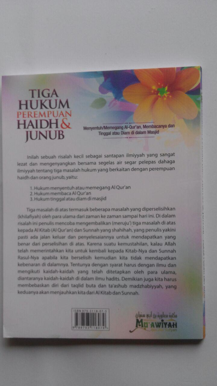 Buku Tiga Hukum Perempuan Haidh Dan Junub 17.500 15% 14.875 Maktabah Muawiyah Bin Abi Sufyan Abdul Hakim bin Amir Abdat cover