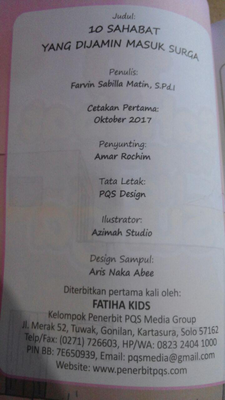 Buku Anak 10 Sahabat Yang Dijamin Masuk Surga 69.000 20% 55.200 Fatiha Kids Farvin Sabilla Matin isi