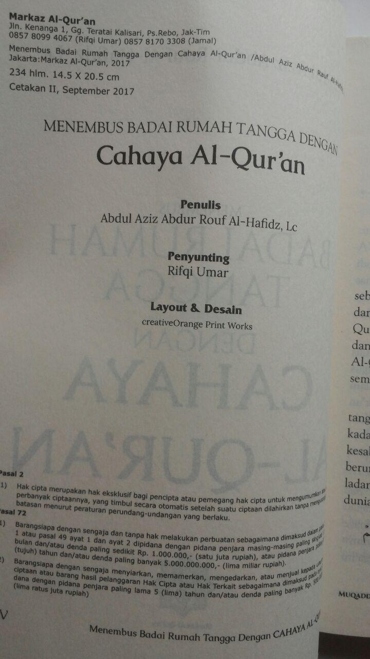 Buku Cahaya Al-Quran Solusi Qurani Untuk Permasalahan Rumah Tangga 50.000 20% 40.000 Markaz Al-Quran Abdul Aziz Abdur Rauf isi 2