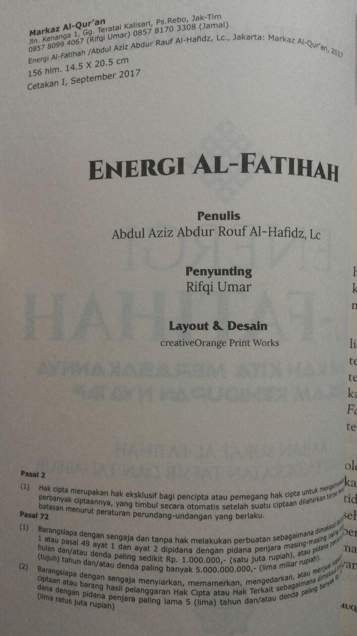 Buku Energi Al-Fatihah Sudahkah Kita Merasakannya 45.000 15% 38.250 Markaz Al-Quran Abdul Aziz Abdur Rauf isi