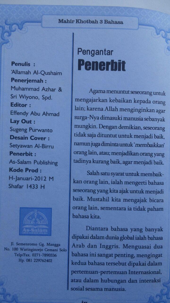 Buku Mahir Khotbah 3 Bahasa Ukuran A5 32.000 15% 27.200 As-Salam Publishing Allamah Al-Qushaim isi 2
