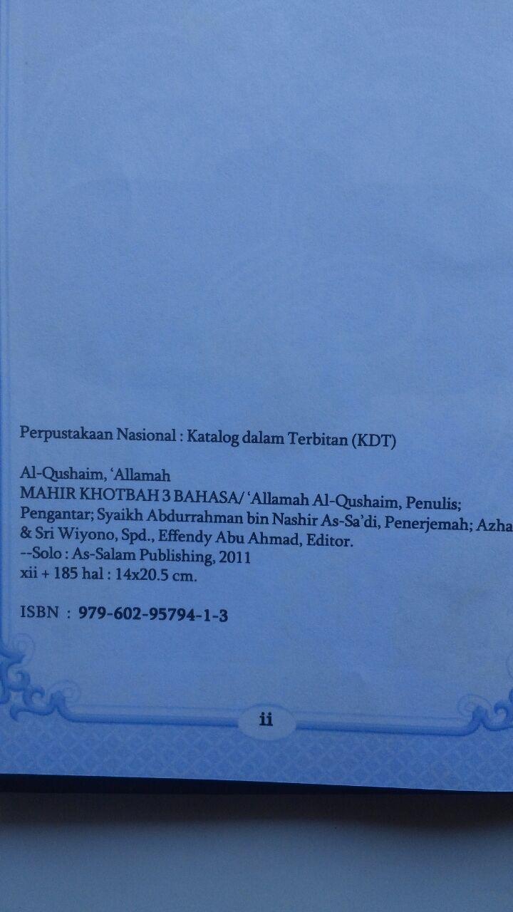 Buku Mahir Khotbah 3 Bahasa Ukuran A5 32.000 15% 27.200 As-Salam Publishing Allamah Al-Qushaim isi 3