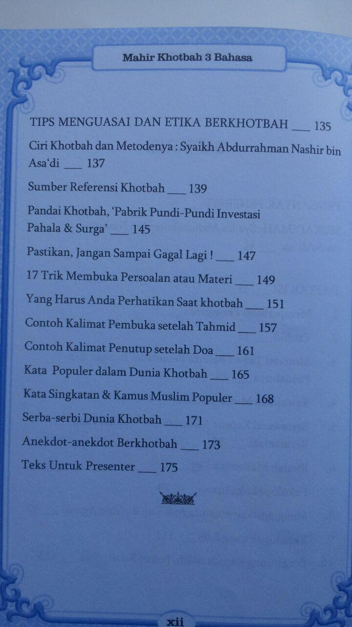 Buku Mahir Khotbah 3 Bahasa Ukuran A5 32.000 15% 27.200 As-Salam Publishing Allamah Al-Qushaim isi