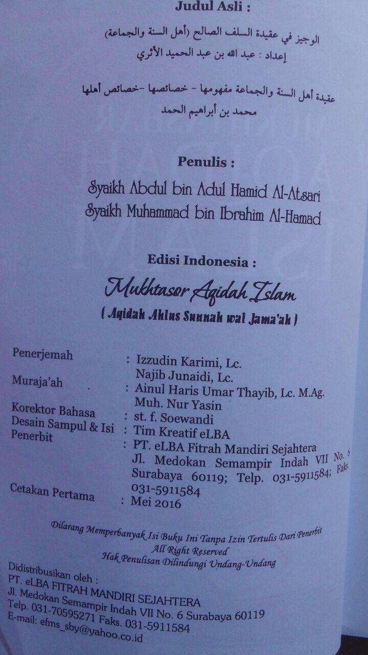 Buku Mukhtashar Aqidah Islam Aqidah Ahlus Sunnah 89.000 20% 71.200 Pustaka Elba Abdullah bin Abdul Hamid, Muhammad bin Ibrahim Al-Hamd isi