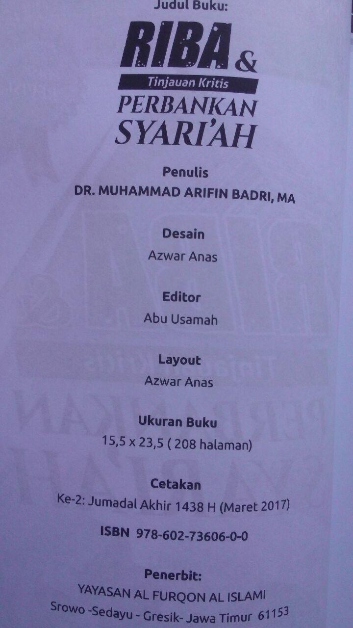 Buku Riba & Tinjauan Kritis Perbankan Syariah 50.000 20% 40.000 Pustaka Al-Furqon Muhammad Arifin Badri isi