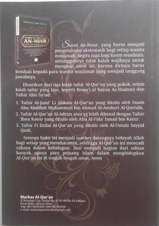 Buku Tahfidz Dan Tafsir Surat An-Nuur Cahaya Rumah Tangga 50.000 20% 40.000 Markaz Al-Quran Abdul Aziz Abdur Rauf cover