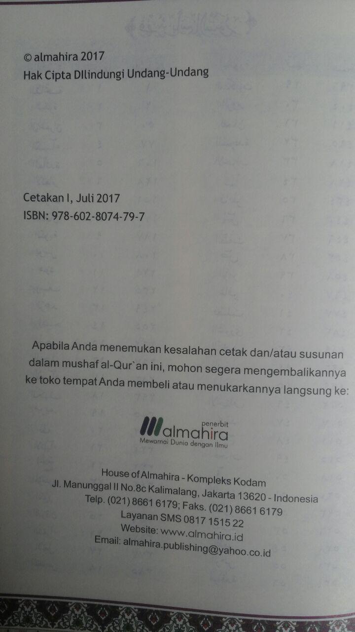 AQ156 Qur'an Hafalan Dan Terjemahan Ukuran A5 75.000 15% 63.750 Almahira isi