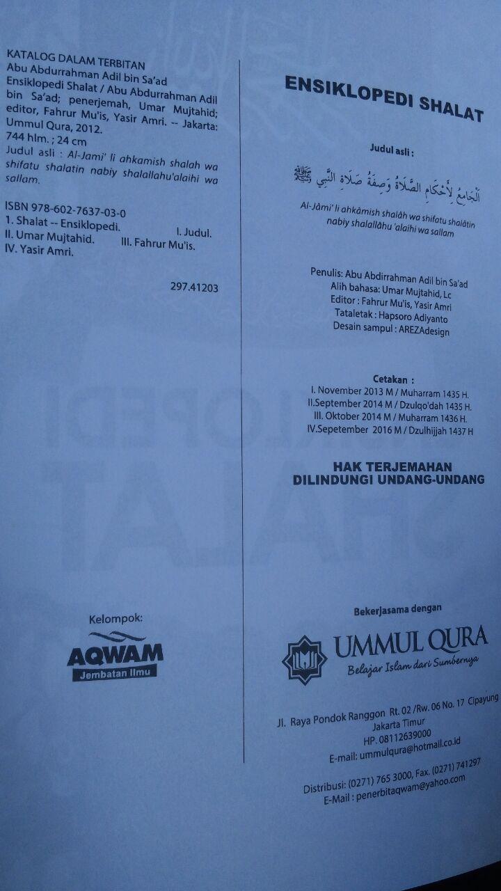 Buku Ensiklopedi Shalat Kumpulan Karya Ulama Terkemuka 129.000 20% 103.200 Ummul Qura Abu Abdirrahman Adil bin Sa'ad isi