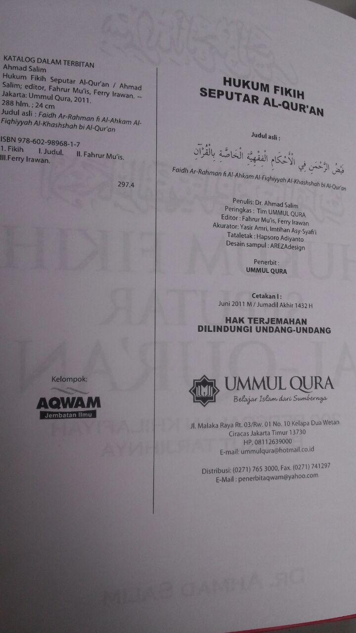Buku Hukum Fikih Seputar Al-Qur'an 200 Persoalan Khilafiyah 59.000 20% 47.200 Ummul Qura Ahmad Salim isi 2