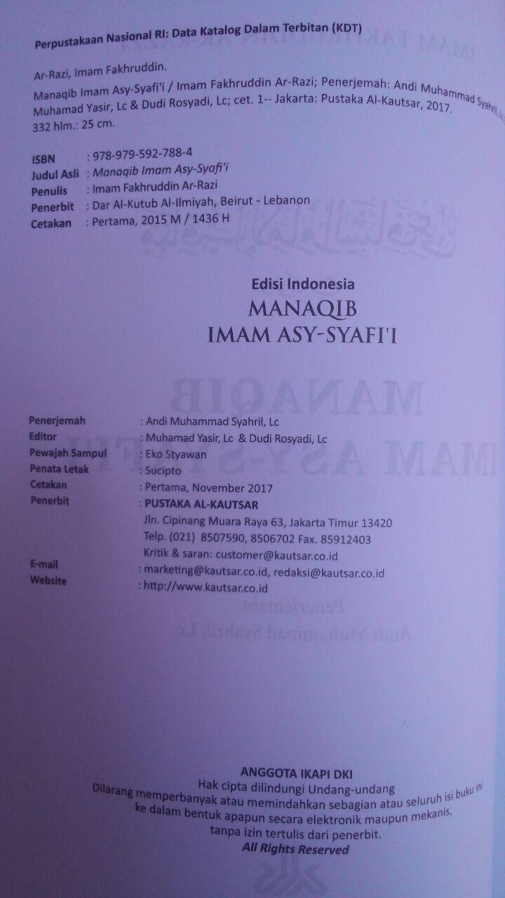 Buku Manaqib Imam As-Syafi'i 72.000 20% 57.600 Pustaka Al-Kautsar Imam Fakhruddin Ar-Razi isi