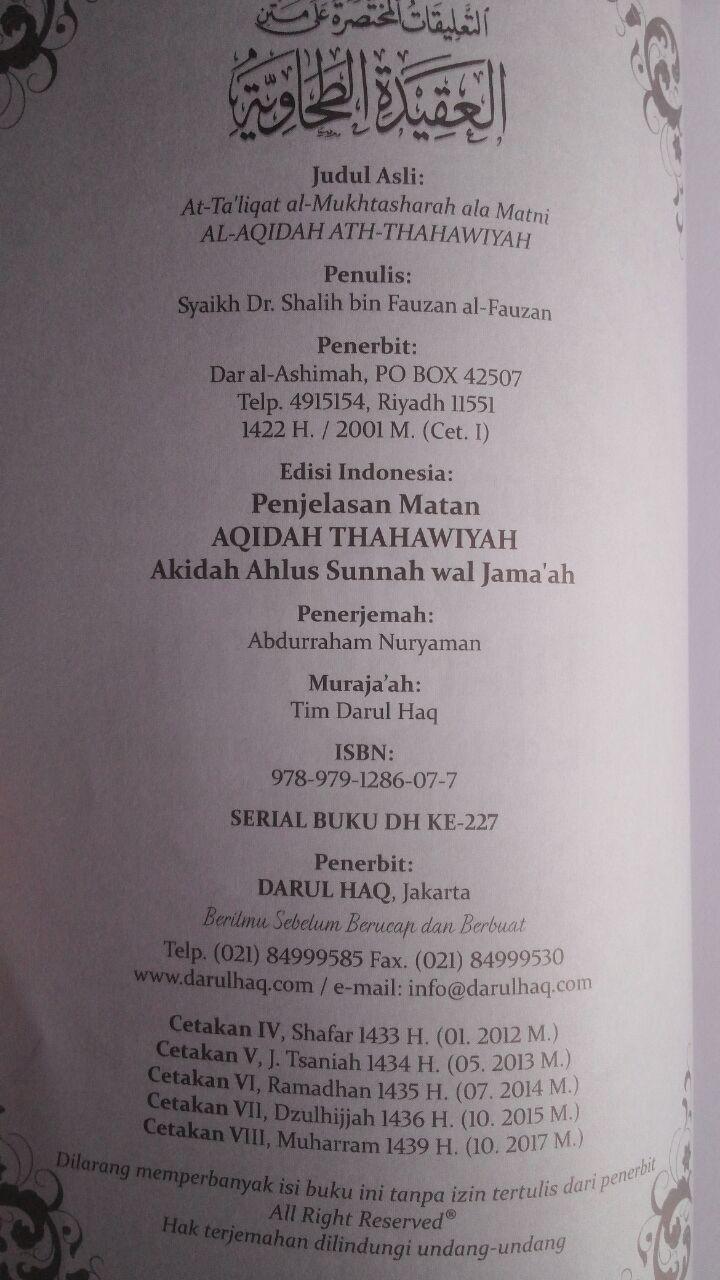 Buku Penjelasan Matan Aqidah Thahawiyah Akidah Ahlussunnah 60,000 20% 48,000 Darul Haq isi 2