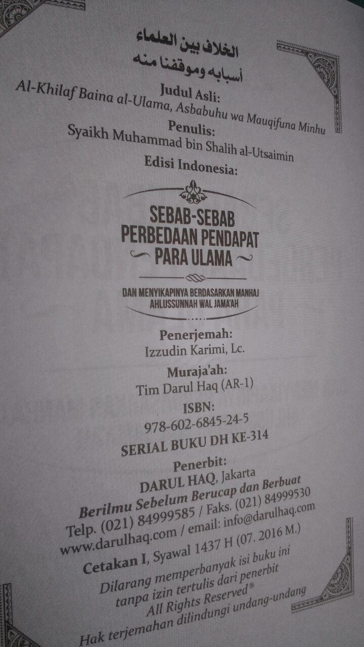 Buku Saku Sebab-Sebab Perbedaan Pendapat Para Ulama 7.000 15% 5.950 Darul Haq Muhammad bin Shalih Al-Utsaimin isi