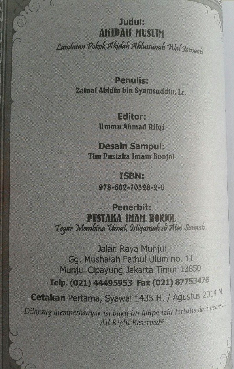 Buku Akidah Muslim Landasan Pokok Akidah Ahlussunnah isi
