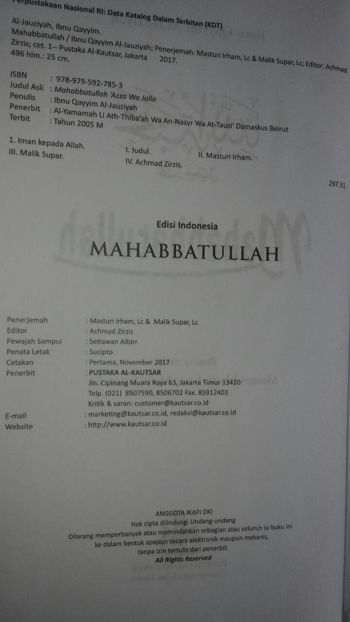 Buku Mahabbatullah Cinta Kepada Allah 110.000 20% 88.000 Pustaka Al-Kautsar Ibnu Qayyim Al-Jauziyyah isi 2
