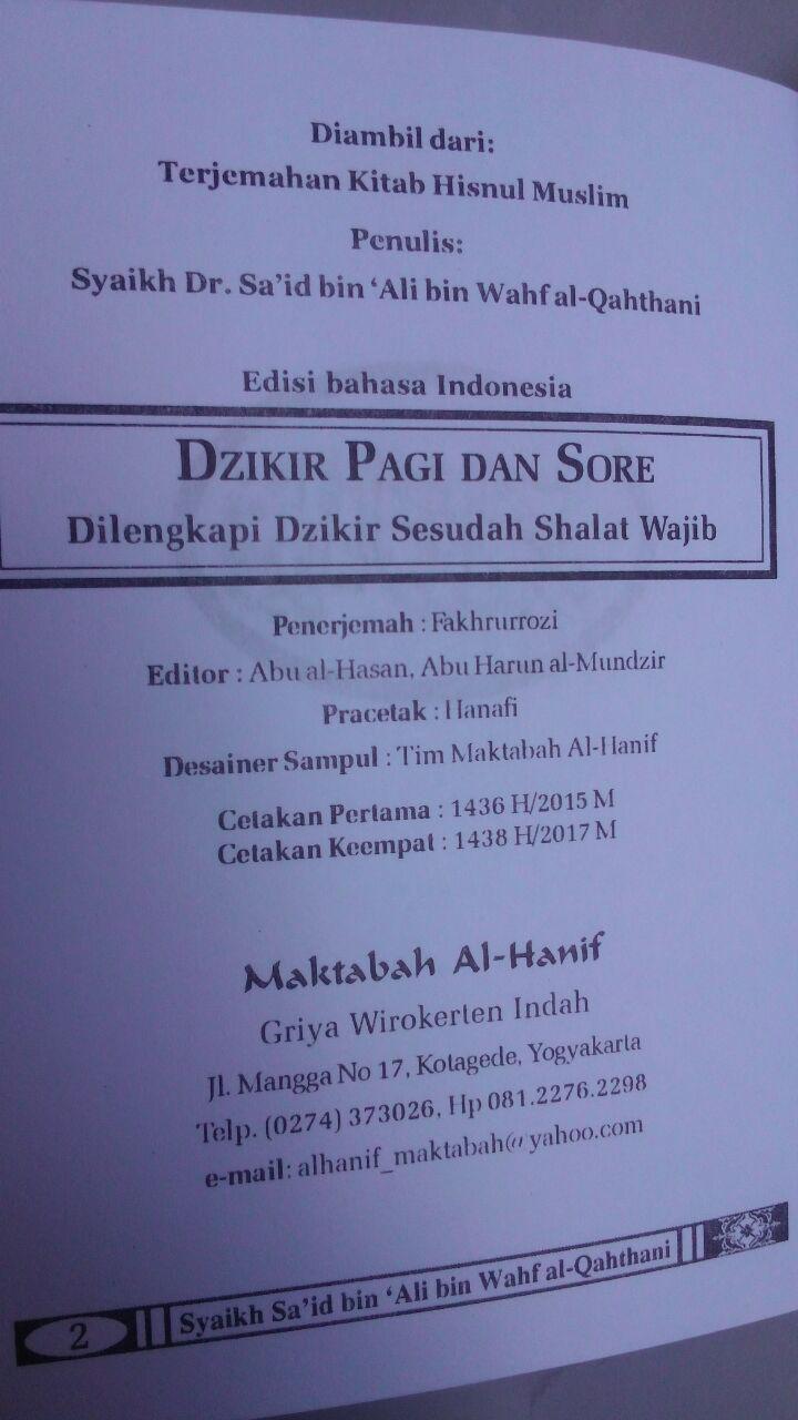 Buku Saku Shahih Al-Ma'tsurat Dzikir Pagi Dan Sore 6.000 15% 5.100 Maktabah Al-Hanif Sa'id bin Ali bin Wahf AL-Qahthani isi