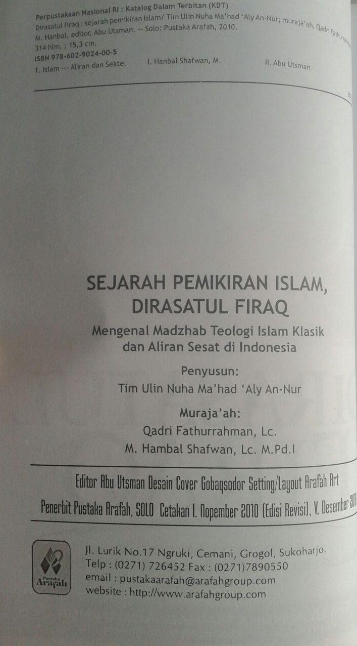 Buku Dirasatul Firaq Mengenal Madzhab Teologi Islam Klasik isi 3