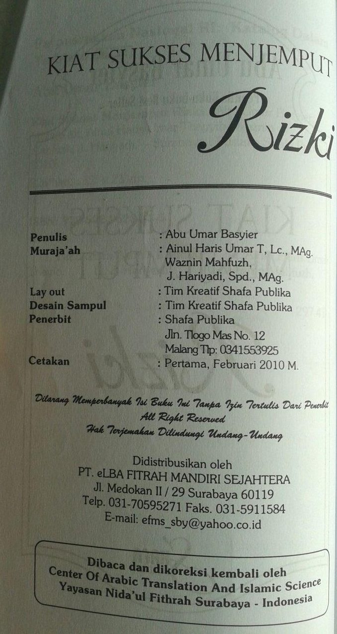 Buku Kiat Sukses Menjemput Rizki isi