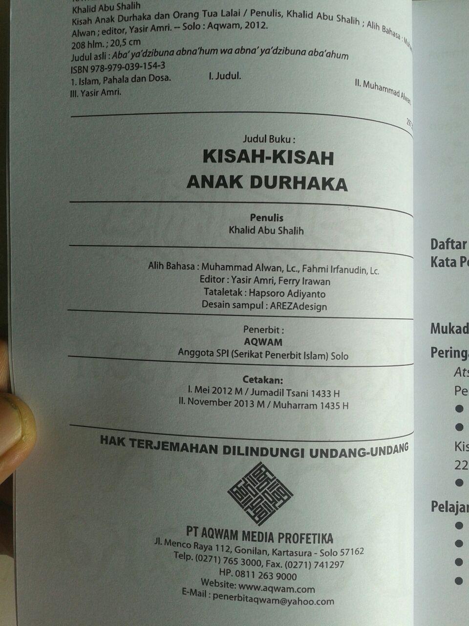 Buku Kisah-Kisah Anak Durhaka Dilengkapi Kisah Orangtua Lalai isi