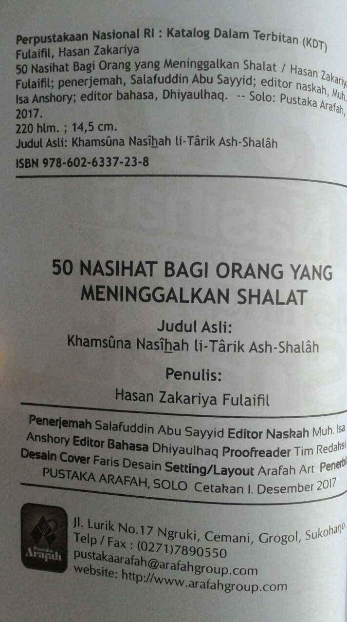 Buku Saku 50 Nasihat Bagi Orang Yang Meninggalkan Shalat isi 2