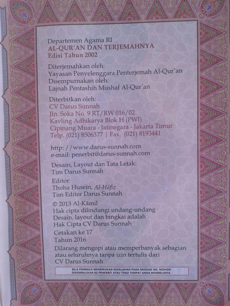 Al-Quran Kamil Terjemah Resleting Sedang isi 3