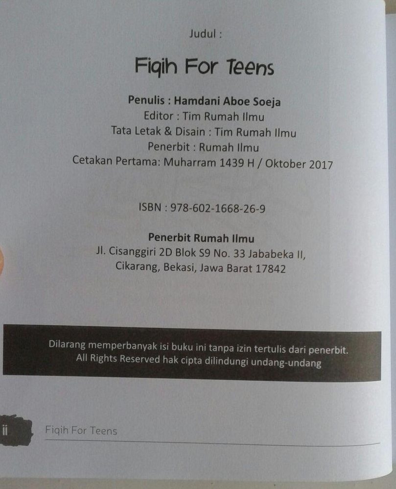 Buku Fiqih Islam For Teens Fiqih Untuk Remaja isi