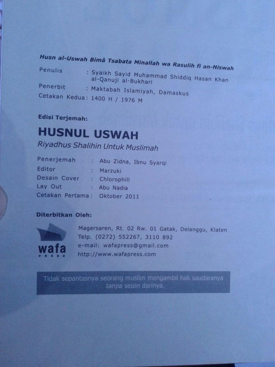 Buku Husnul Uswah Riyadhus Shalihin Untuk Muslimah isi 3