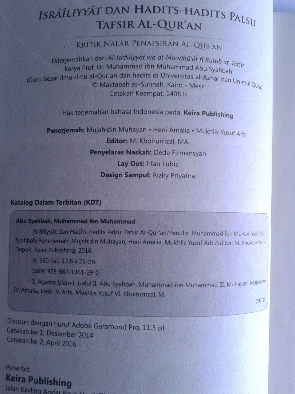 Buku Israiliyyat Dan Hadits-Hadits Palsu Tafsir Al-Qur'an isi 2