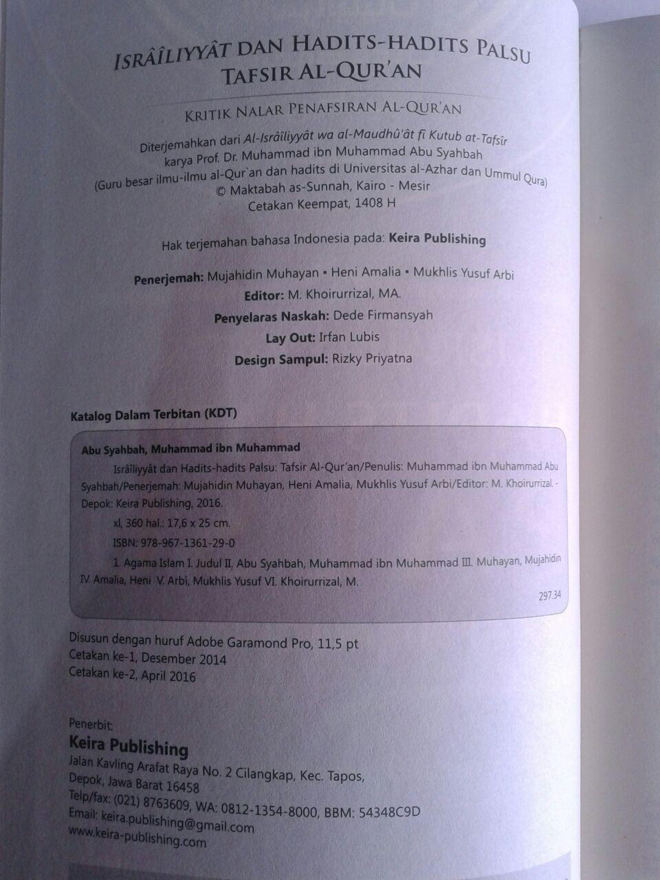 Buku Israiliyyat Dan Hadits-Hadits Palsu Tafsir Al-Qur'an isi