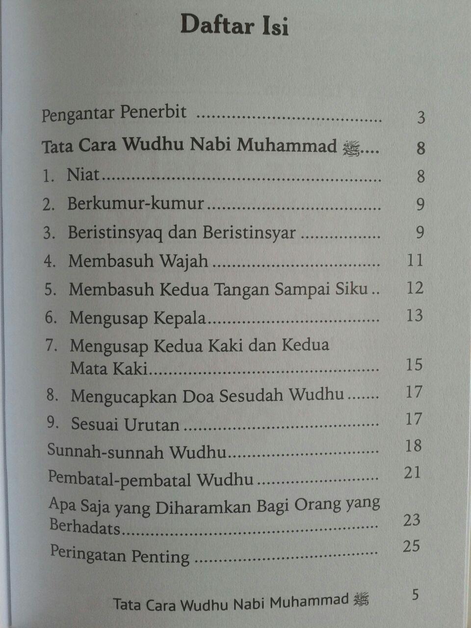 Buku Saku Tata Cara Wudhu Nabi Dilengkapi Mandi Janabah Tayamum isi