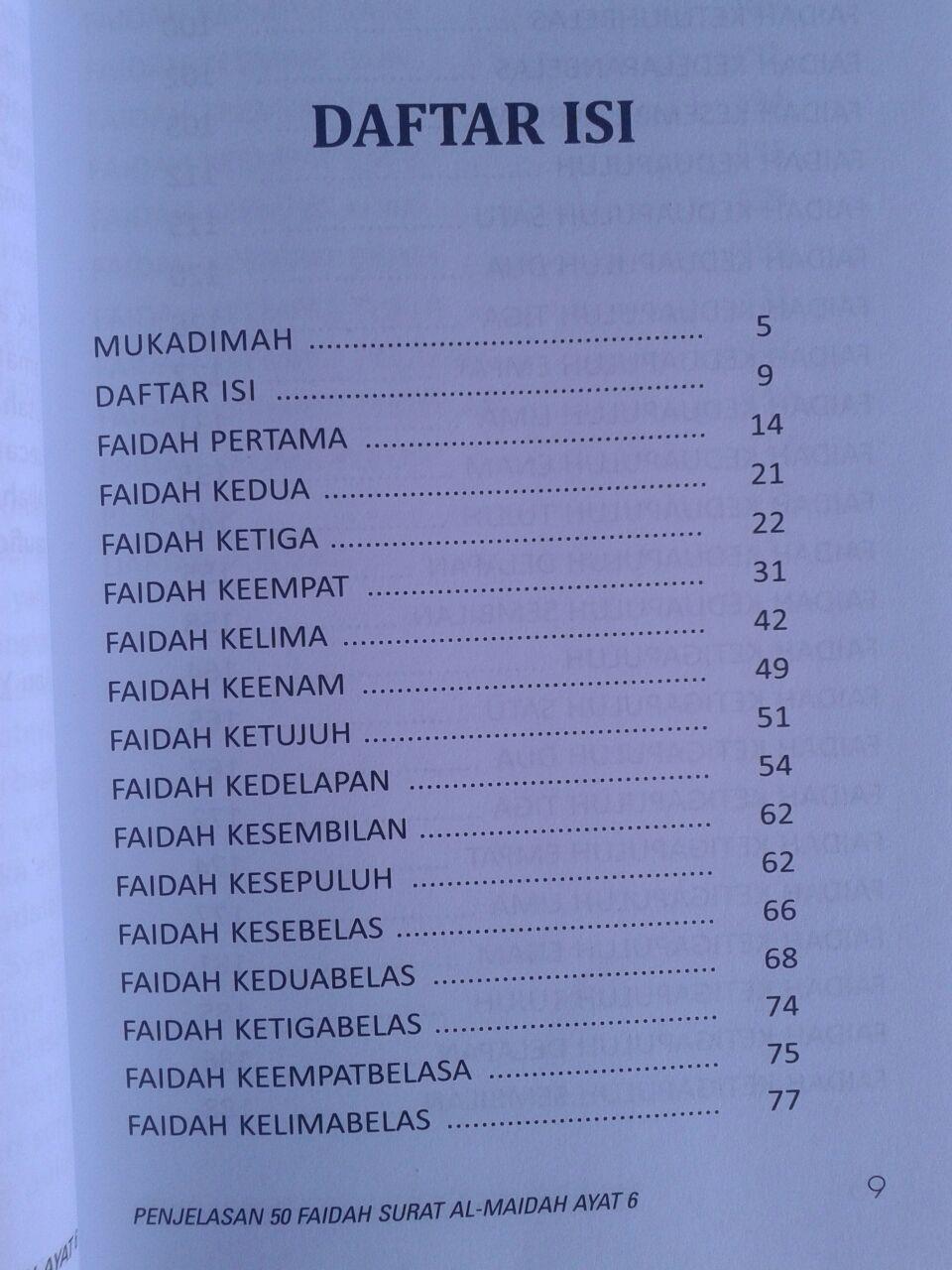 Buku Penjelasan 50 Faidah Surat Al-Maidah Ayat 6 isi