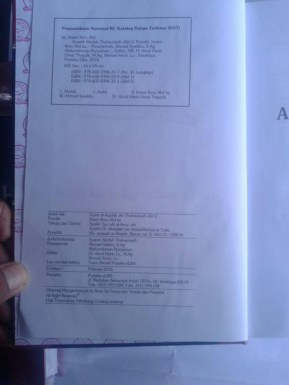 Buku Syarah Akidah Thahawiyah Akidah Ahlussunnah isi