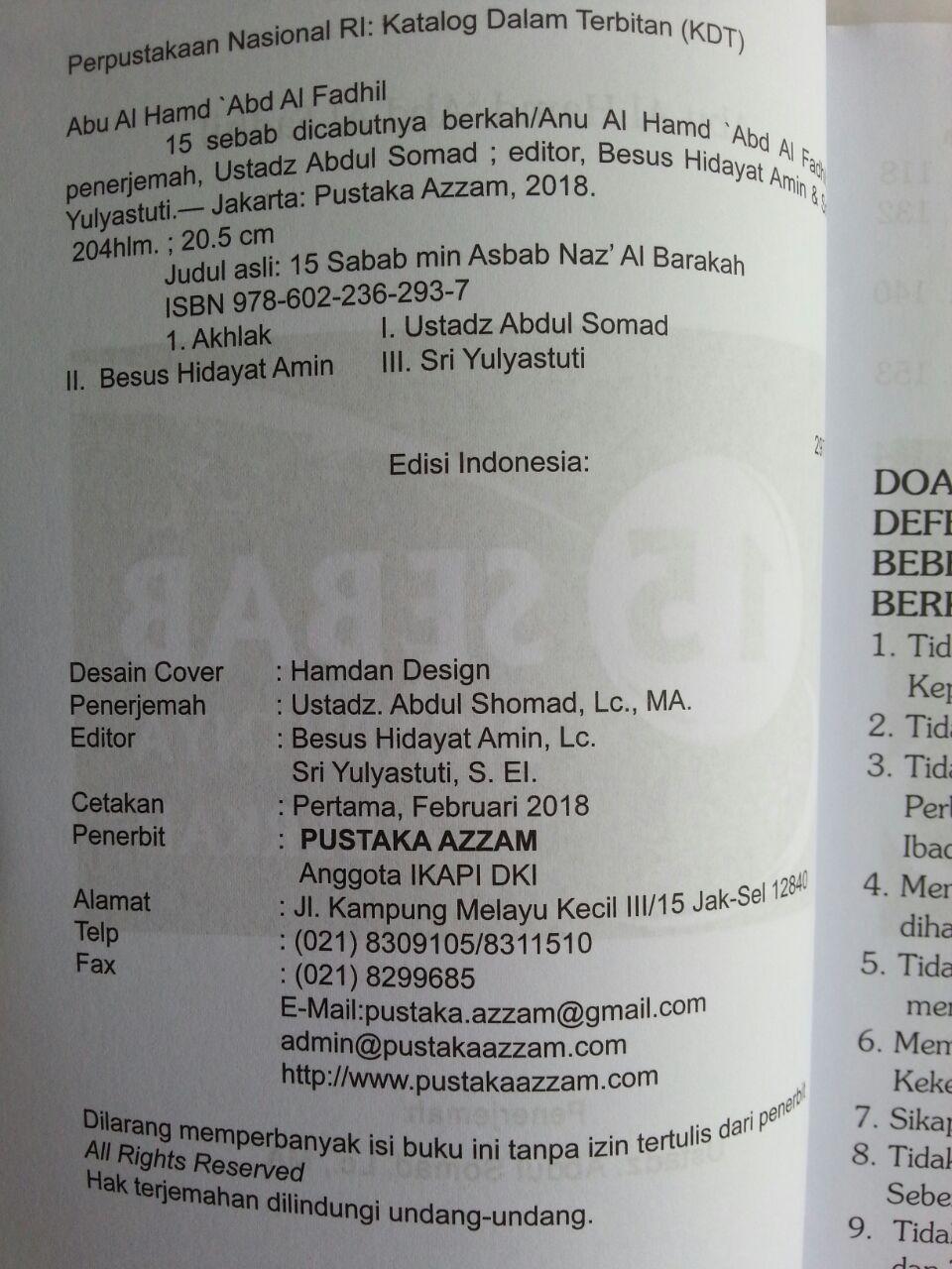 Buku 15 Sebab Dicabutnya Berkah isi