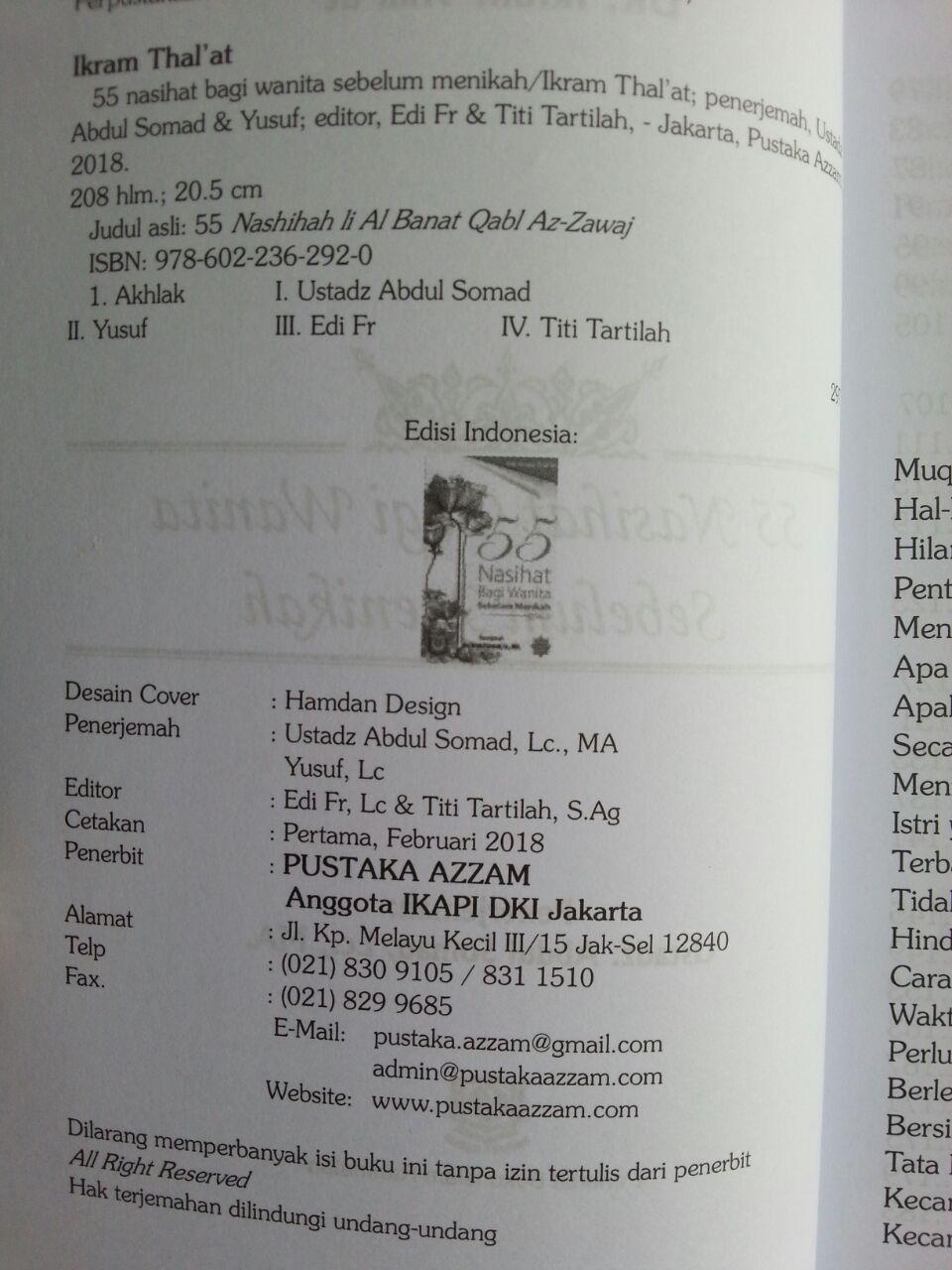 Buku 55 Nasihat Bagi Wanita Sebelum Menikah isi