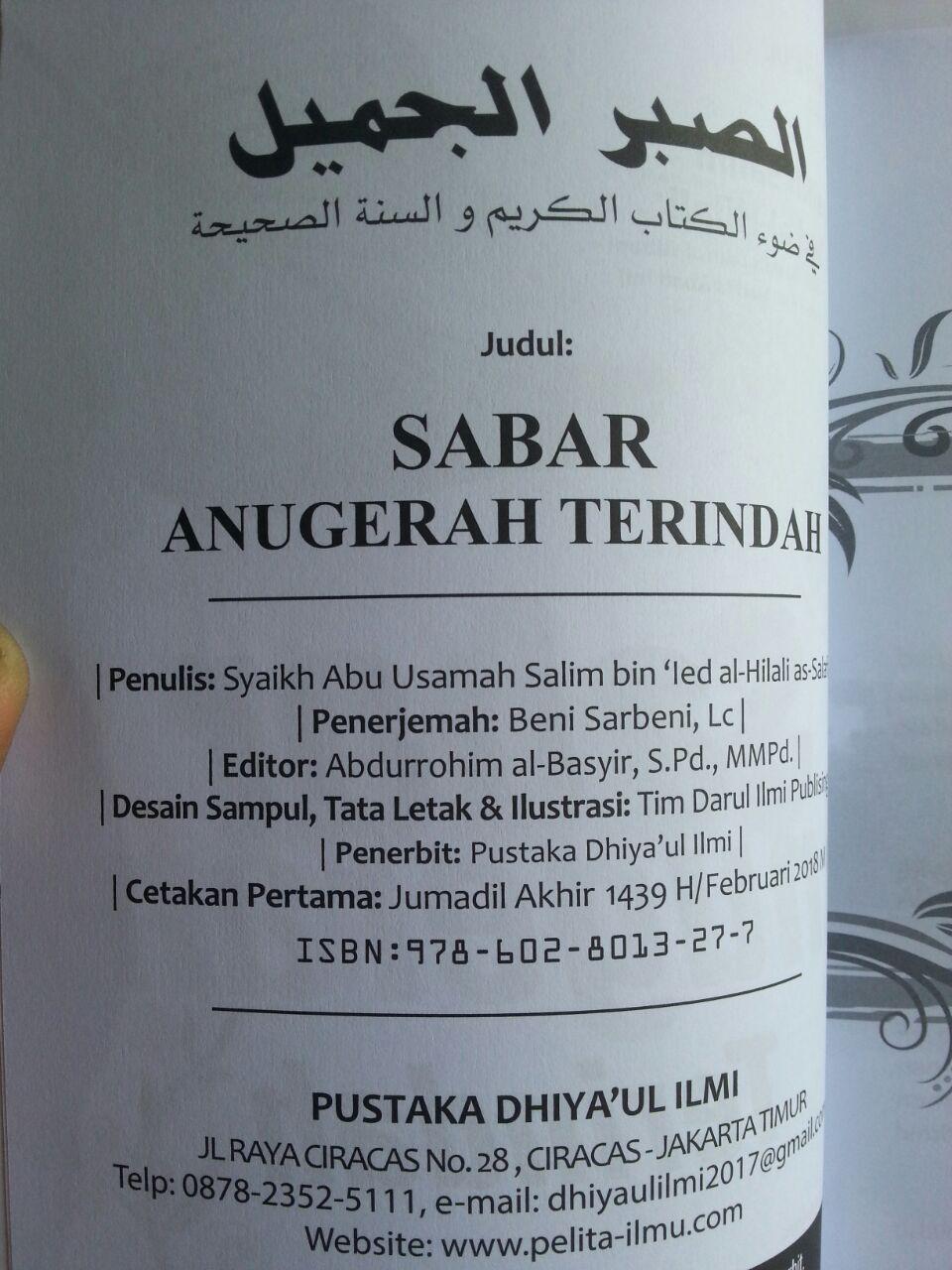 Buku Sabar Anugerah Terindah Tips Meraih Pahala Tanpa Batas isi