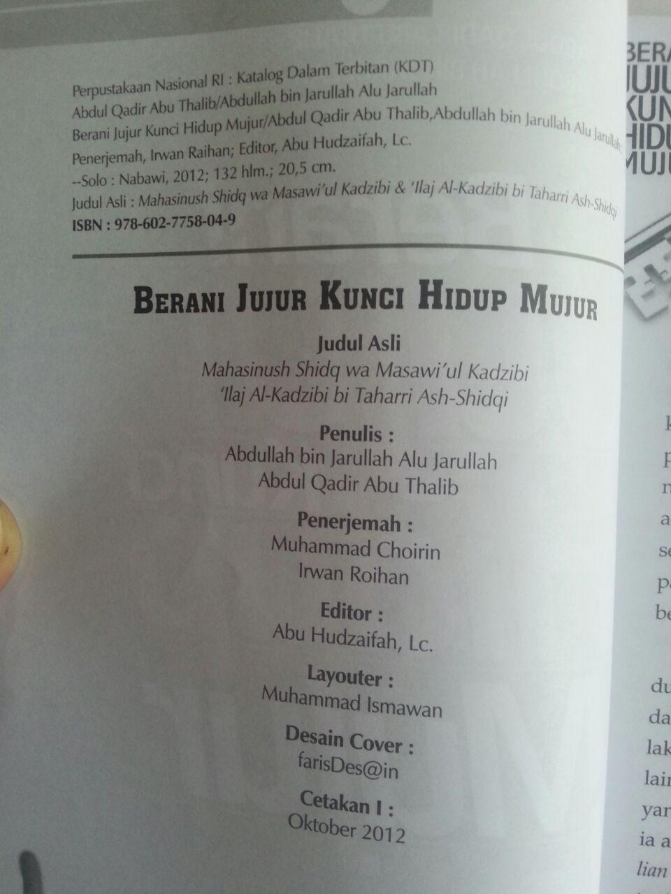 Buku Berani Jujur Kunci Hidup Mujur Tips Praktis isi
