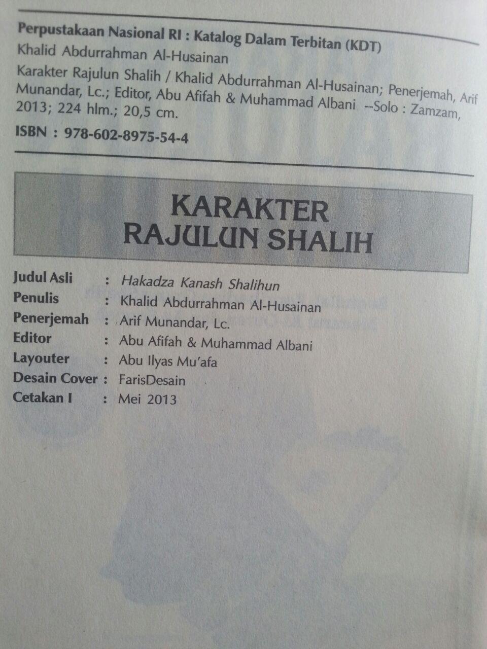 Buku Karakter Rajulun Shalih Kepribadian Menurut Quran Sunnah isi