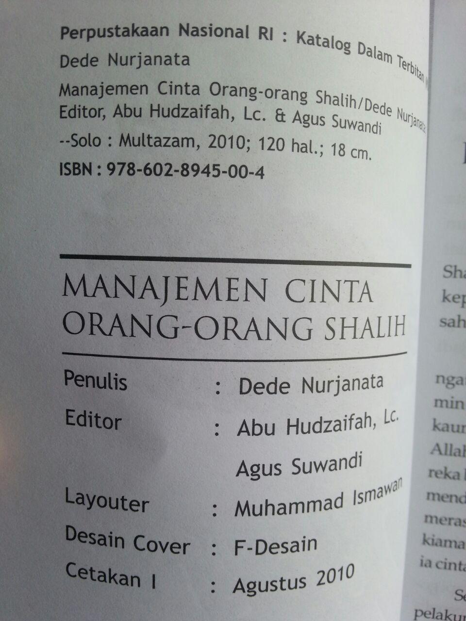 Buku Manajemen Cinta Orang-Orang Shalih Agar Cinta Tak Berahir Duka isi