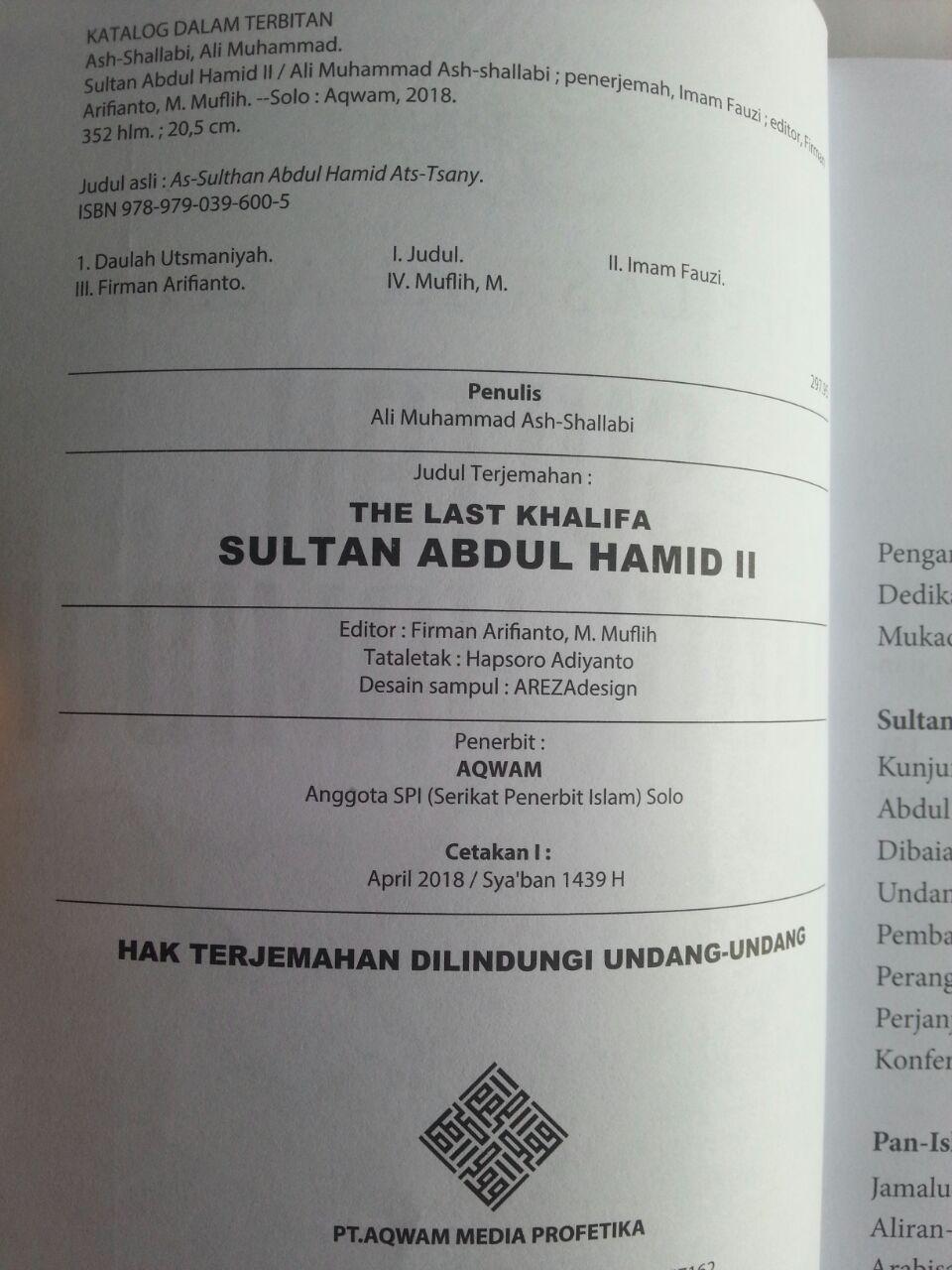 Buku Sultan Abdul Hamid II The Last Khalifa isi