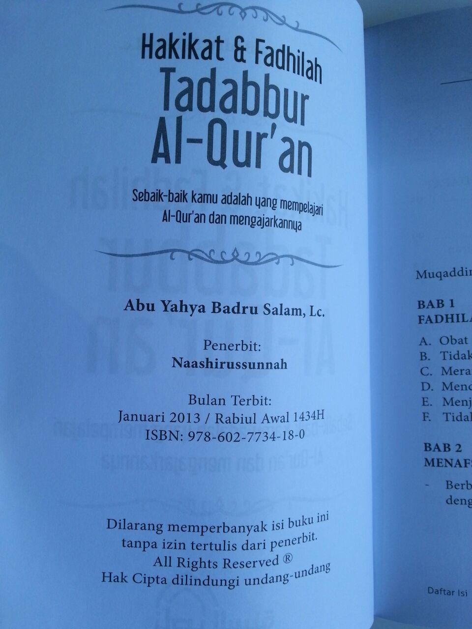 Buku Hakikat Dan Fadhilah Tadabbur Al-Qur'an isi