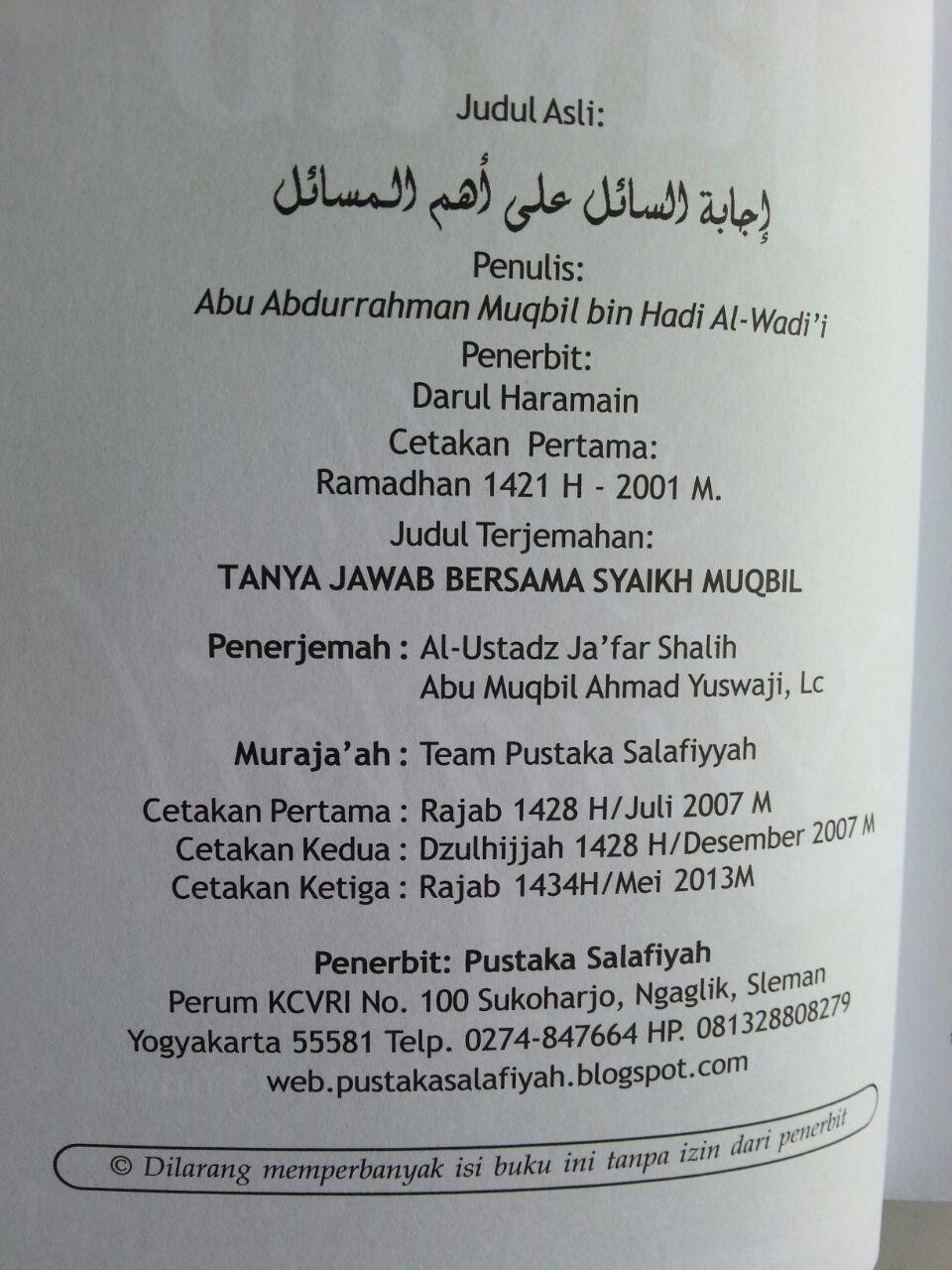 Buku Tanya Jawab Bersama Syaikh Muqbil Set 2 Jilid isi 2