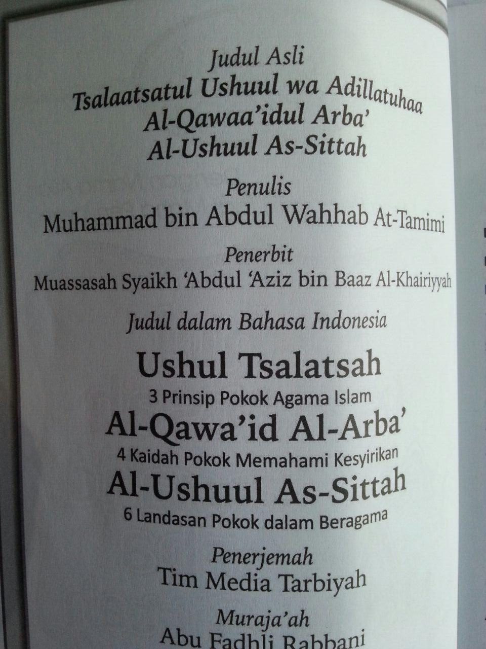 Buku Ushul Tsalatsah Al-Qawa'id Al-Arba' Ushul Sittah isi