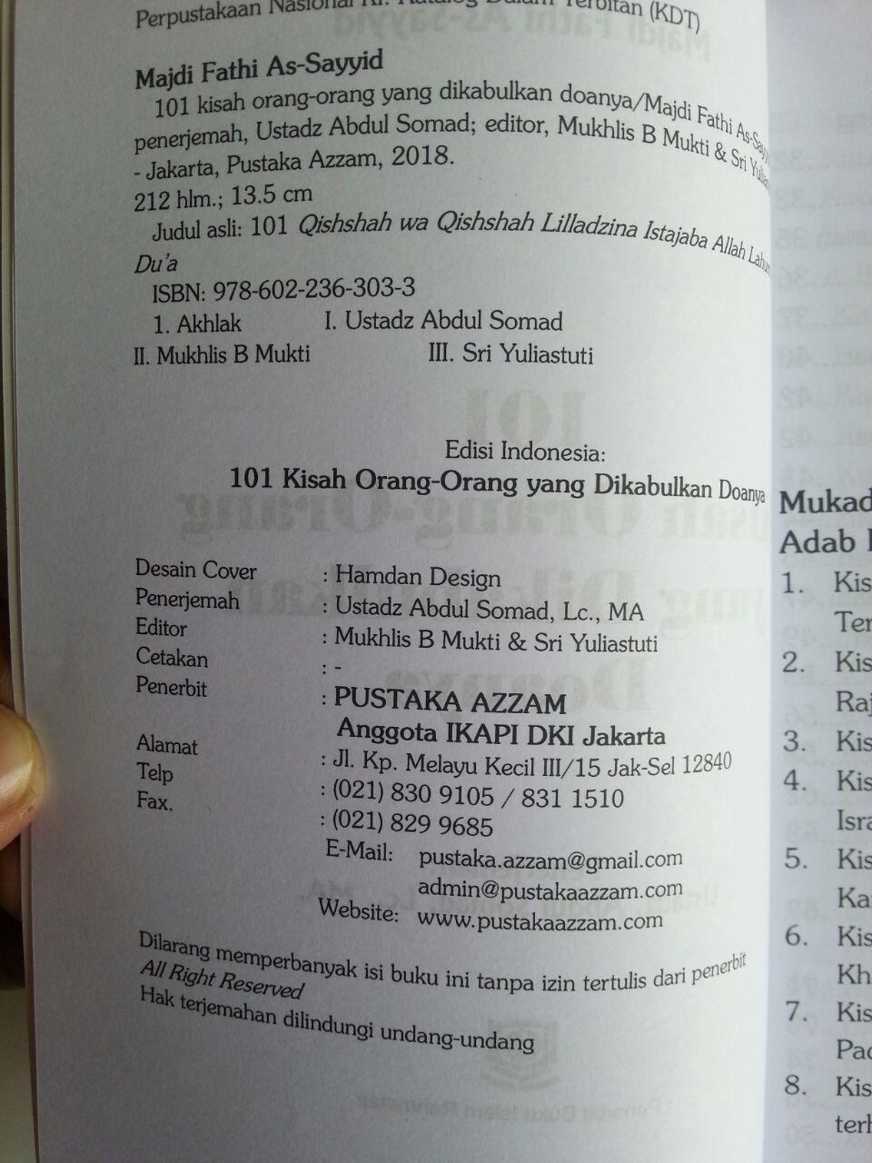 Buku 101 Kisah Orang-Orang Yang Dikabulkan Doanya isi