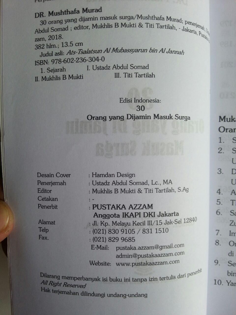 Buku 30 Orang Yang Dijamin Masuk Surga isi